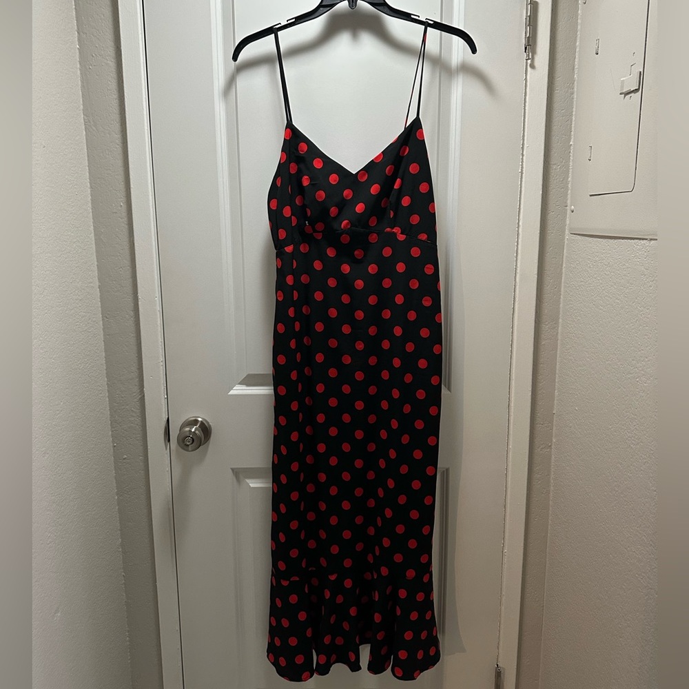 Black and red polka dot unique sexy sassy strappy dress with peplum hem